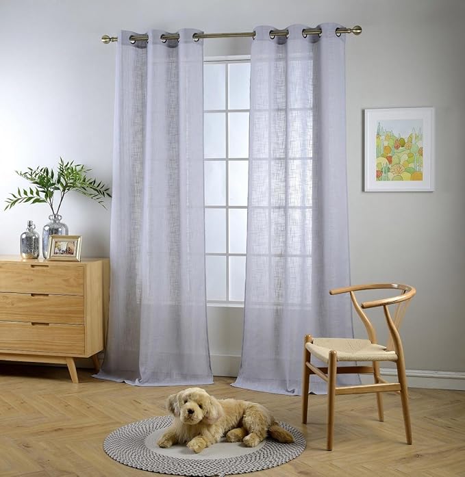 MIUCO Semi Sheer Curtains Poly Linen Textured Solid Grommet Curtains 63 Inches Long for Living Room 2 Panels (2 x 37 Wide x 63" Long) Silver
