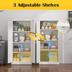 Kitchen Cabinet Storage,60”Metal Pantry Cabinet with Doors and 3 Adjustable Shelves,Food Pantry Cabinets with 2 Gold Handles,White Tall Storage Cabinet for Livingroom,Pantry,Bathroom,Kitchen