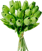 Mandy's Artificial Tulips 20 Stems Green PU Faux Flowers for Wedding Home Decor 13.5 Inch