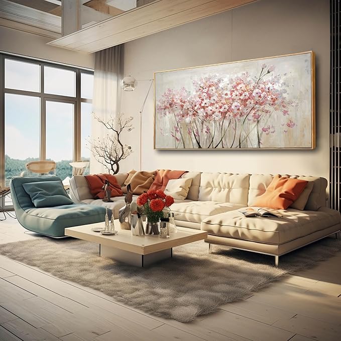 Pink Large Framed Canvas Wall Art Botanical Photo Canvas 29"x58" Artwork for Living Room Kitchen Women Room Decor for Bedroom