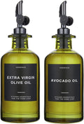 Green Glass Olive Oil Dispenser Bottle For Kitchen By Verpsace,Avocado Oil Dispenser Set, Modern Decor, Gold Kitchen Accessories for Home, Airbnb, Cafe (Black, Set of 2)