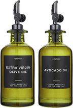 Green Glass Olive Oil Dispenser Bottle For Kitchen By Verpsace,Avocado Oil Dispenser Set, Modern Decor, Gold Kitchen Accessories for Home, Airbnb, Cafe (Black, Set of 2)