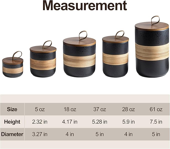 Spice Jars with Lid, Coffee Container Kitchen Food Storage Jars for Spice Sugar Tea Bag, Stackable Decorative Jars for Countertop, Black & 37oz