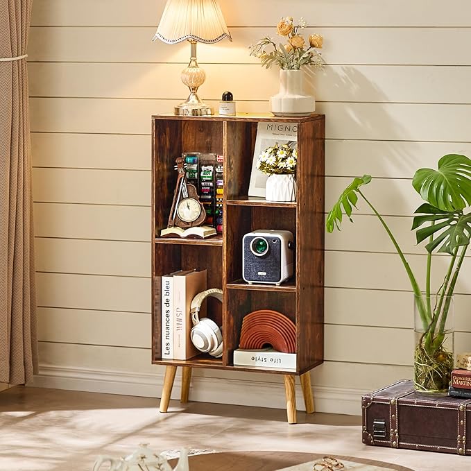 LEYAOYAO 5 Cube Small Bookshelf - 3 Tier Mid-Century