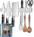 14 Inch Magnetic Knife Holder for Refrigerator - Knife Magnetic Strip for Fridge with Magnetic Hooks - Double Sided Magnetic Knife Bar - Stainless Steel Kitchen Magnetic Knife Hanger Rack