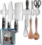 14 Inch Magnetic Knife Holder for Refrigerator - Knife Magnetic Strip for Fridge with Magnetic Hooks - Double Sided Magnetic Knife Bar - Stainless Steel Kitchen Magnetic Knife Hanger Rack