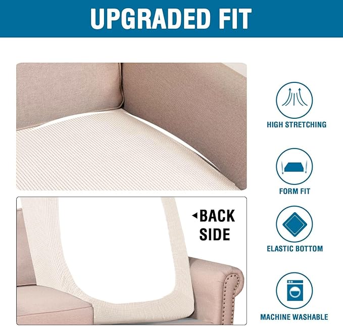 H.VERSAILTEX Super Stretch Individual Chaise Cover Sectional Couch Covers for L Shaped Sofa Both Left/Right Featuring Thick Jacquard Textured Twill Fabric (1 Piece Chaise Cover, Ivory)