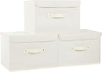 Fabric Storage Bins Cube Organizers with Flip-Top Lid and Handles,Storage Boxes for Organizing Home,Office,and Closet,Beige,3 Pack 15 x 9.8 x 9.8 in