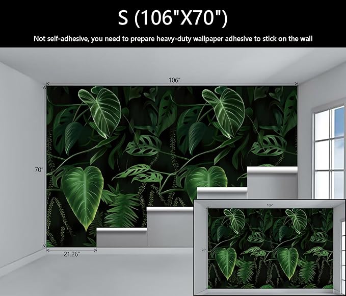 WFBHUA-Green Banana Leaf Wallpaper Mural Tropical Jungle Botanical Leaves Wallpaper for Living Room Bedroom(Not Peel and Stick)