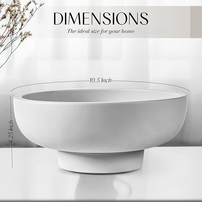 Large Decorative Bowl for Home Decor – Concrete Fruit Bowl for Kitchen Counter | Key Bowl for Entryway Table | Pedestal Bowl for Modern Decor | Coffee Table Centerpiece