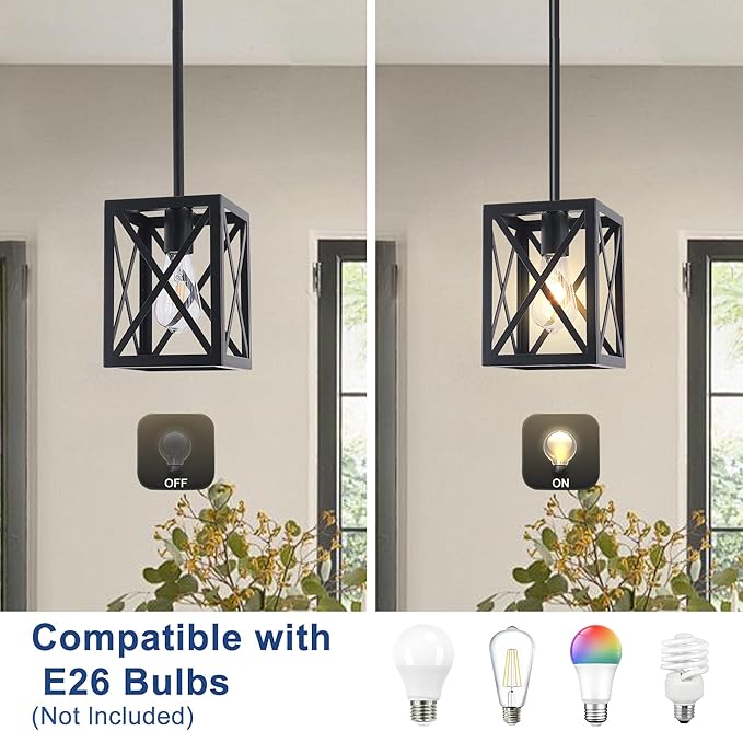 Farmhouse Lantern Pendant Light Fixtures Ceiling Hanging Rustic Chandelier Black (1 Light)