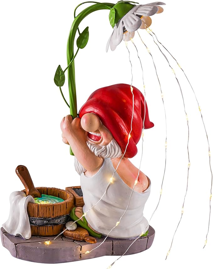 WINTS Garden Gnomes Outdoor Statue with Solar Lights,Bathing Funny Gnome Solar Garden Decorations for Lawn, Balcony,Yard,Patio Gnome Gifts for Mom