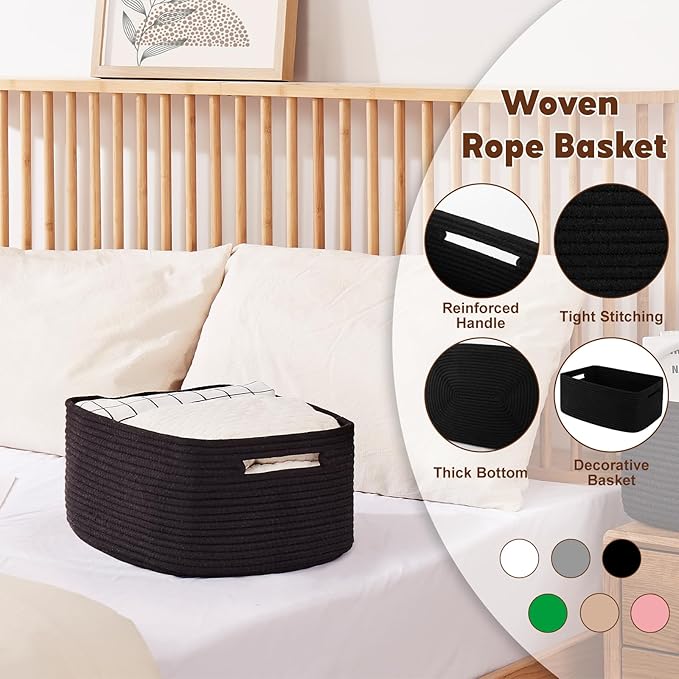 OIAHOMY Storage Basket for Shelves, Closet Cube Storage Bins Baskets for Clothes Blanket Towels, Baby Nursery, Toy Baskets Box, Woven Rope Basket, 15.75*11.81*7.09 IN, 2 Packs Black