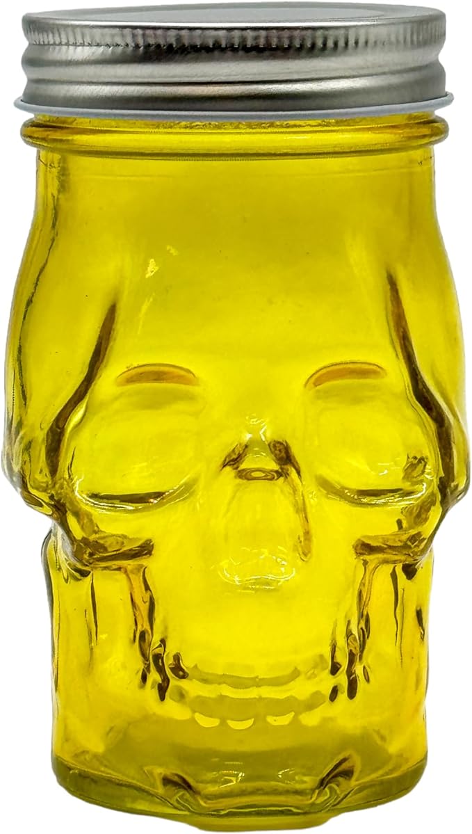 Generic 14 oz Colorful Skull Glass Mason Jar – Mix & Match 7 Vibrant Colors, Large & Durable! (Yellow)