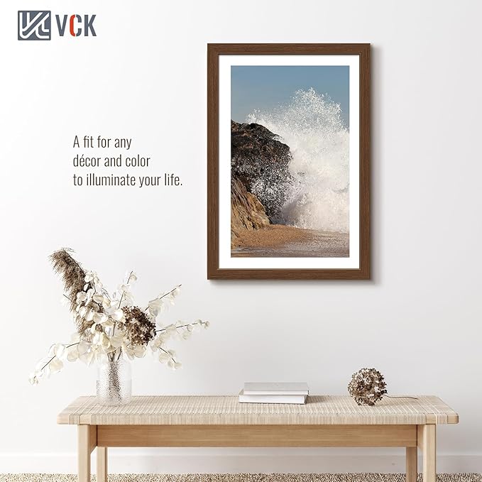 VCK 16x24 Picture Frame 3 Pack, Brown Wood Poster Frame with Exclusive Wood Grain, Wall Mounting Hanging
