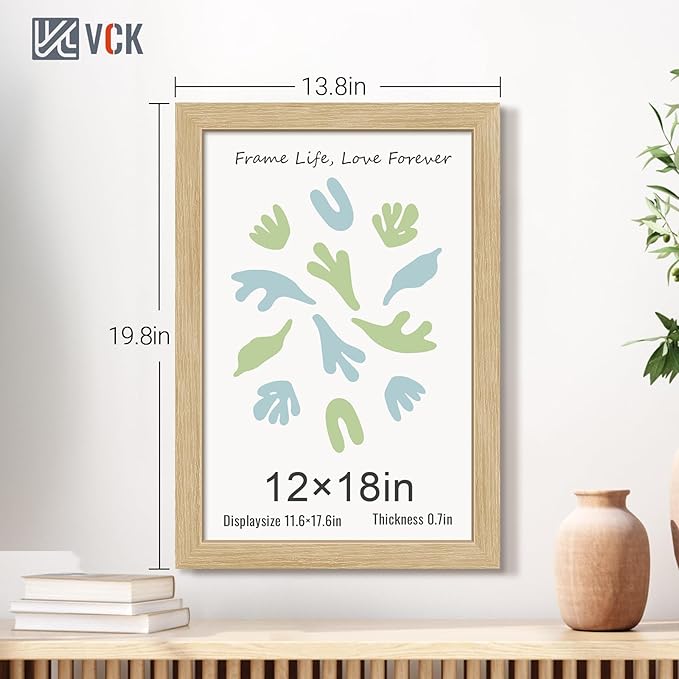VCK 12x18 Oak Wood Frame for Poster & Picture, Natural Solid Wood Photo Frames 3 Pack, Wall Gallery Frame