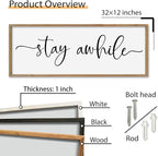 SRSZHIYUE Stay Awhile Sign Wall Decor Art 32"×12" Home Entryway Hallway Signs Large Wood Framed Wall Hanging (Wood)