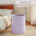 Large Woven Laundry Basket Hamper,100L Cotton Rope Storage Bin for Blankets,Toys and Clothes,Decorative Tall Nursery Hamper for Living Room,Baby Nursery,Bathroom and Bedroom,Purple