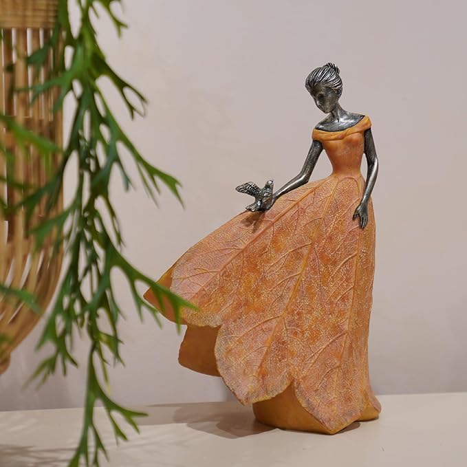 Guichifun Fairy Statue Collection Home Decoration - Orange Leaf Angel Girls Resin Fall Decor for Outside or Inside Rustic Garden Outdoor Yard Decorations Figurines Gift 8.5 x 5.25 x 12 Inch