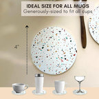 Terrazzo Drink Absorbent Coasters with Holder Set of 6, Ceramic Coaster for Drinks, Coffee Table Decor, Water Absorbing Stone Coaster for Drinks (Confetti)