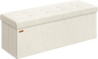 SONGMICS MAZIE Collection - Storage Ottoman Bench, Foldable Foot Rest, 15 x 43 x 15 Inches, End of Bed Bench, Storage Chest, Load 660 lb, Living Room, Bedroom, Entryway, Cream White ULSF604W01