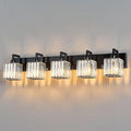 Modern Bathroom Vanity Light 5-Lights Plating Black Vanity Light Crystal Wall Light Bathroom Light Fixtures