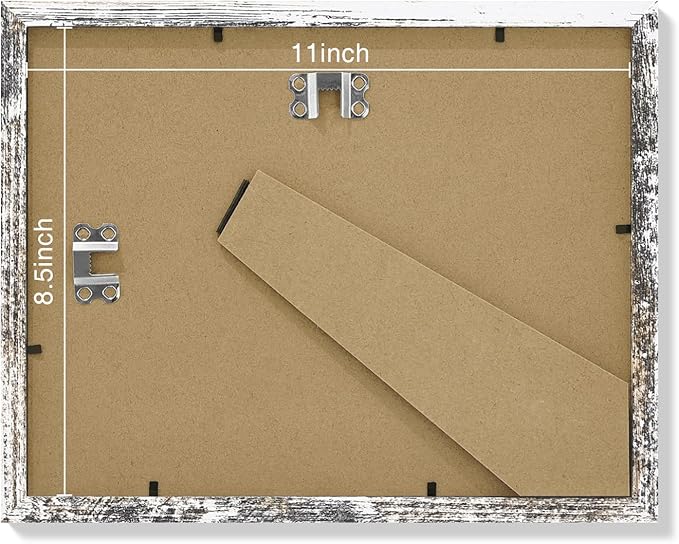 Vittanly 8.5x11 Picture Frames Set of 9, Shatter Resistant Plexiglass, Display 6x8 Pictures with Mat or 8.5x11 without Mat, Photo Frames for Wall or Tabletop, Engineered Wood, Distressed White