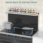 LUCYCAZ 2 Pack Wall Mounted Spice Rack with 16 Hooks, Spice Organizer Shelf for Stove Cabinet Pantry Door,Screw or Adhesive Spice Shelf Hanging Wall Spice Rack in Kitchen and RV (White, 2 PACK)