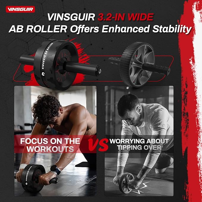VINSGUIR Ab Roller Wheel, Abs & Core Workout Equipment for Home Gym with Knee Pad Accessories, Abdominal Wheel for Full-body Strength Training