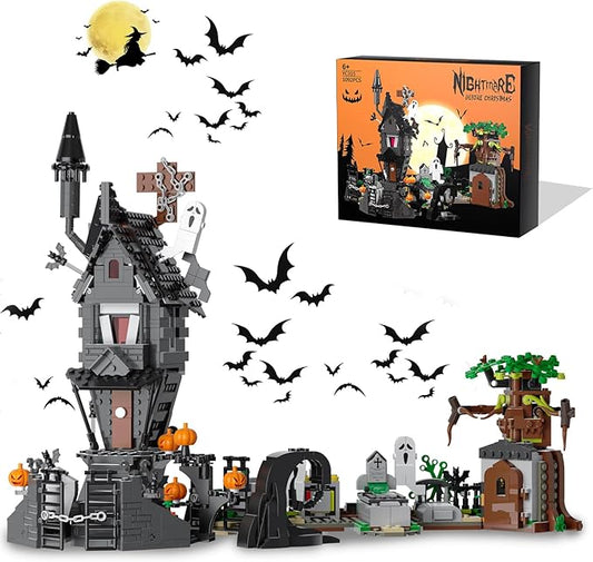 Mini Bricks Haunted Graveyard House Building Set - 1092 PCS Halloween Spooky Construction Toy Kit for Kids & Adults (Not Compatible with )