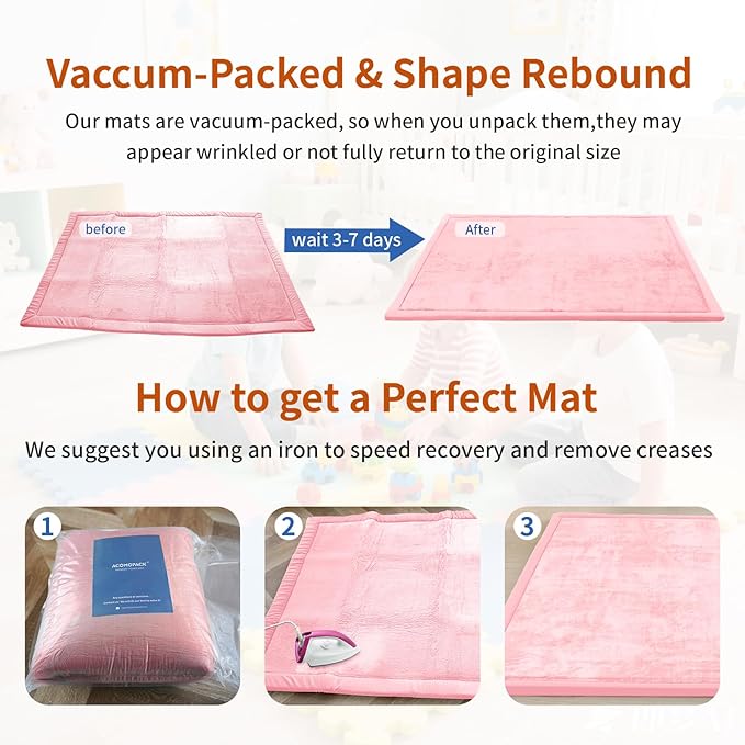 ACOMOPACK Baby Play Mat for Floor,1.3" Thick Memory Foam Area Rug for Living Room,Soft Velvet Crawling with Non-Slip Bottom for Kid,Toddler,39"×59" Tummy Time Nursery Rugs,Yoga（Pink）