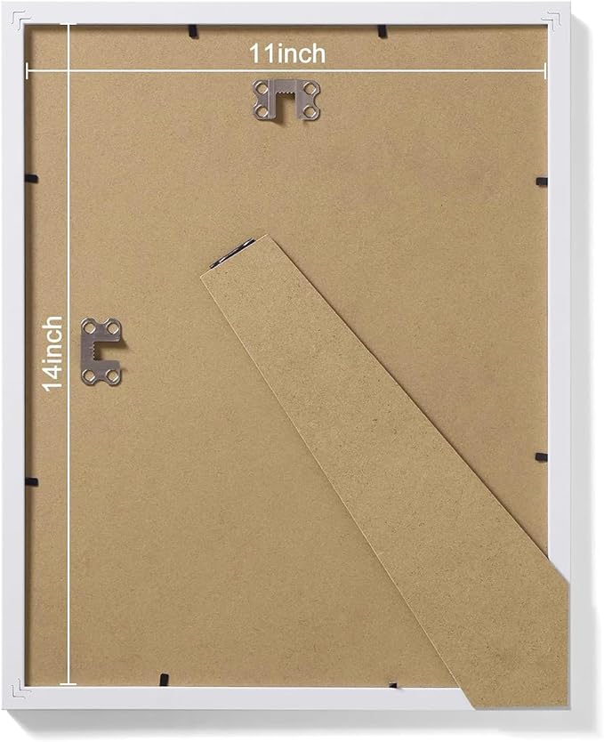 Vittanly 11x14 Picture Frames Set of 9, Shatter Resistant Plexiglass, Display 8x10 Pictures with Mat or 11x14 without Mat, Photo Frames for Wall or Tabletop, Engineered Wood, White