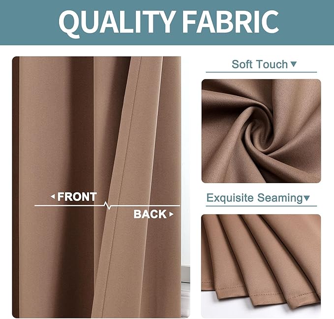 ChrisDowa Grommet Room Darkening Curtains for Bedroom and Living Room - 2 Panels Set Thermal Insulated Blackout Curtains (Cappuccino, 38W x 45L)