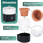 Phoenix Vine 6.5 Inch Self-Watering Planter Pot with Terracotta Insert, Deep Water Reservoir, and Ceramic-Alike BPA-Free Plastic Pot for Plant, Modern Planter for Houseplants, Black/White, 53-C-S-7