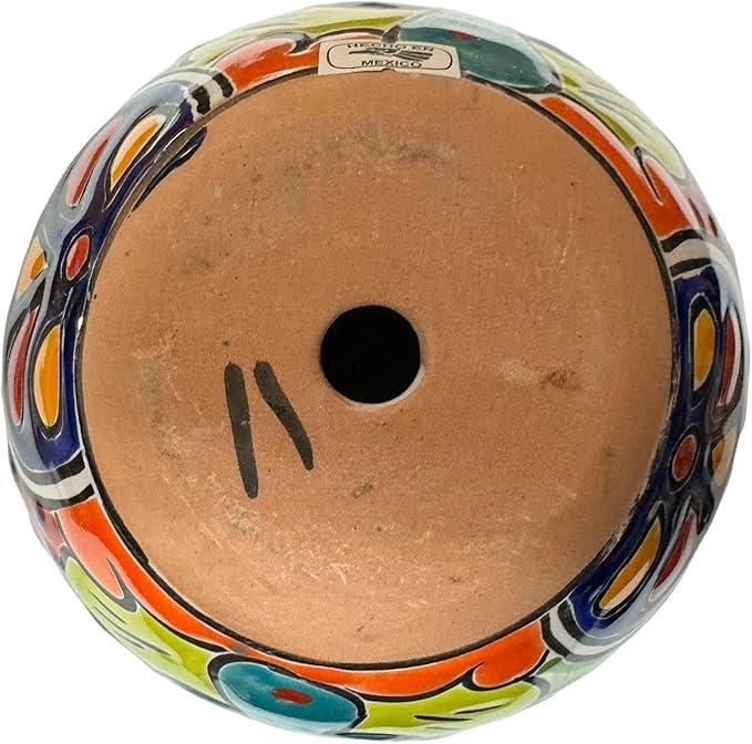 Talavera Michoacana Planter Pot Multicolor Folk Art Mexican Pottery Hand Painted Outdoor Indoor Home Decor Handmade 8" (Multi 2)