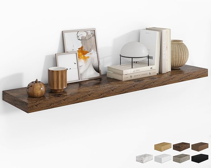 RICHFOCUS 55Inch Floating Shelves for Wall 1 Pack Shelves for Bedroom|Kitchen|Bathroom Wall Mounted Rustic Wood Floating Shelf with Invisible Brackets for Books|Storage|Decor, Rustic Brown