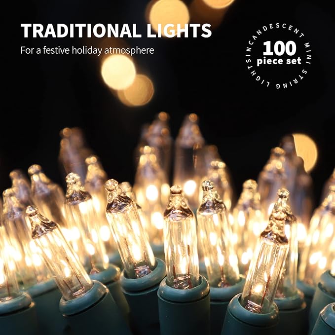 100LIGHTS WARM WHITE Extra-Bright With End Connectors Christmas Decorative Lights 5.98m UL Certified Mini String Light Set Waterproof for Home Garden Holiday Christmas Tree Party Patio Wedding