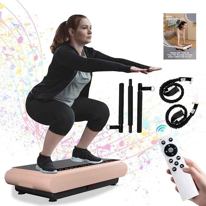 Vibration Plate Exercise Machine - Whole Body Workout Vibration Platform Lymphatic Drainage Machine for Weight Loss Home Fitness with Resistance Bands Remote