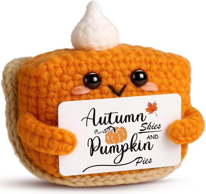 Fall Decor Mini Pumpkin Pie Crochet Doll, Small Autumn Season Holiday Pumpkin Items Plush Gift, Cute Halloween Thanksgiving Home Office Indoor Table Decoration, Christmas Stocking Stuffer Ornament
