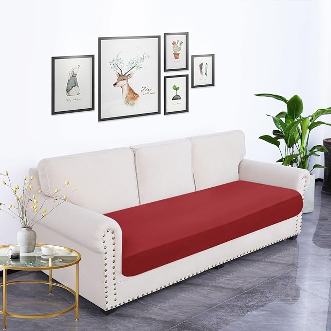 hyha Waterproof Couch Cushion Covers, Stretch Sofa Couch Seat Slipcover for Dog Washable, Non-Slip Waterproof Outdoor Cushion Covers for Patio Furniture Replacement (1 Piece for Large, Wine Red)