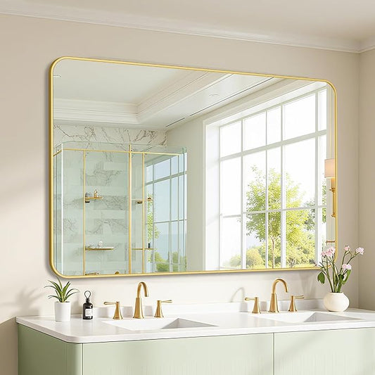 Bathroom Mirror 55" x 36", Large Rectangle Wall Mirror, Gold Metal Frame Wall Mounted Mirrors for Bathroom, Vanity, Bedroom, Entryway Decor(Horizontal/Vertical)