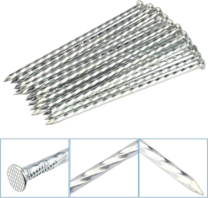 60 PCS 8 Inch Spiral Metal Galvanized Landscape Spikes, Galvanized Non-Rust Metal Garden Stakes, Garden Nails for Artificial Turf, Weed Barrier, Tent, Carpentry and More, by GENHAKON.