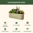 Vego garden 32" Extra Tall Raised Garden Bed Kits, 10 in 1 Modular Raised Planter Box for Vegetables Flowers Fruits Oval Metal Raised Garden Bed- Pearl White