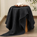 PHF 100% Cotton Waffle Weave Throw Blanket, Soft Lightweight Breathable Cozy Summer Throws for Couch Bed Sofa, Luxury Aesthetic Woven Blanket for Home Decor & Office, 50"x60", Black