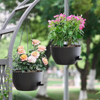 12 Inch Hanging Baskets 2 PC with Chains, Self-Watering Hanging Planters for Indoor Outdoor Plants, Plastic Hanging Flower Pots,Black