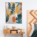 Abstract Bohemian Mid Century Tapestry, Tropical Leaves Modern Geometric Archway Minimalist Bohemian Botanical Aesthetic Wall Hanging, Sage Green Gold Home Decor Art for Bedroom 50x60 Inch