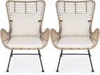 IDZO Isabelle Upgraded 2000 Hours UV Wicker Chairs Outdoor Set of 2, 500 lbs Capacity Outdoor Patio Chair, All-Weather Club Chair with Water-Resistant Olefin Cushions, Boho Style, Beige