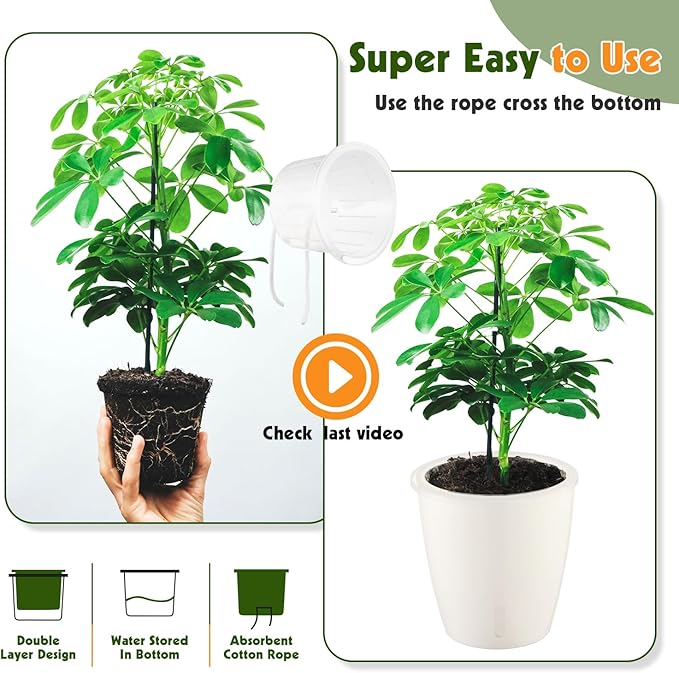 Self Watering Pots for Indoor Plants, 12-Pack 5'' Self Watering Planter with Drainage Holes, Small African Violet Pots with Water Level Indicator, Clear Wick Pot, White/Black