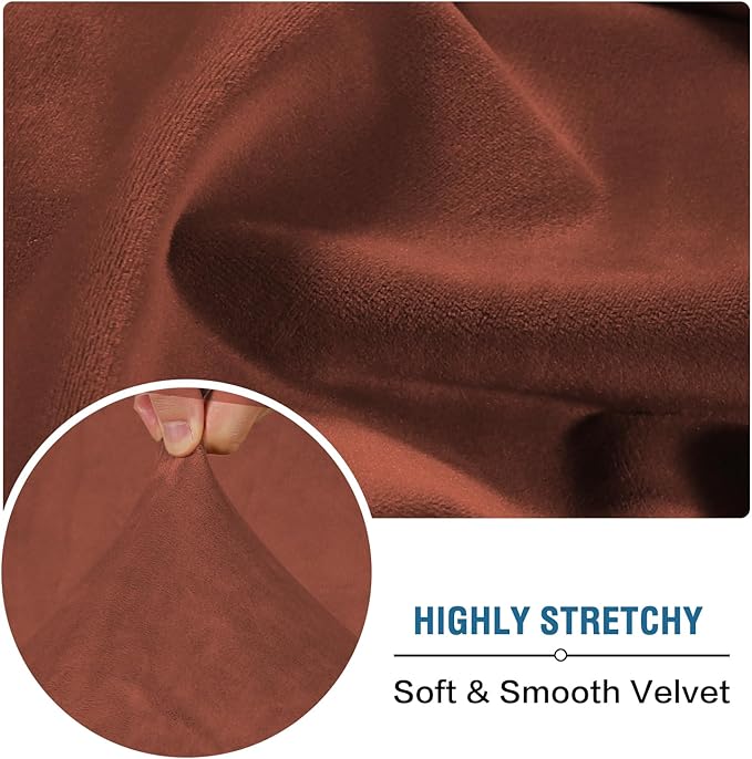 H.VERSAILTEX Velvet Stretch Individual Couch Cushion Cover Plush Slipcover for Loveseat Sofa Furniture Protector Seat Cover (1 Piece Loveseat Cushion Cover, Rust)