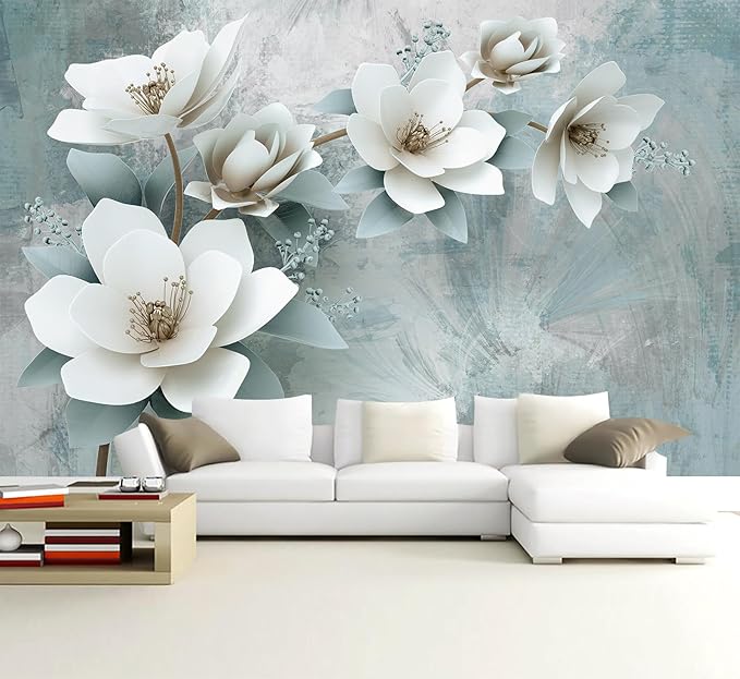 WFBHUA-Green Floral Wallpaper Mural Modern Large 3D Art Flower Wallpaper for Living Room Bedroom Bathroom Wall Mural(Not Peel and Stick)